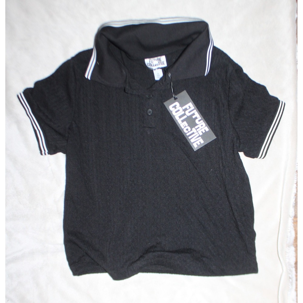Future Collective Women's Short Sleeve Knit Polo Size M black